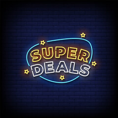 Wall Mural - super deals neon Sign on brick wall background vector