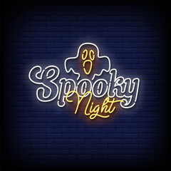 Wall Mural - spooky night neon Sign on brick wall background vector