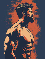 Poster - Handsome Strong Sportsman - Vector Illustration in Grunge Abstract Style