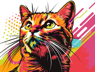  Ginger Cat On Background Of Paint Splashes Vector Flat Illustration