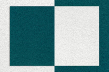 Wall Mural - Texture white and teal paper background with geometric shape and pattern, macro. Craft emerald cardboard