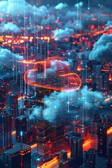 Canvas Print - Captivating Cloud Computing Infrastructure:Interconnected Digital Servers and Scalable Storage Solutions