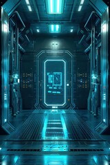 Poster - Futuristic Laboratory Entrance with Advanced Biometric Security and Sleek Architectural Design