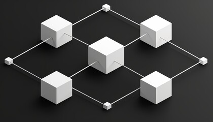 Wall Mural - A network of cubes is shown in a black background