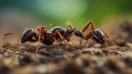 A Colony of Army Ants on the Move Overcoming Obstacles in Their Path
