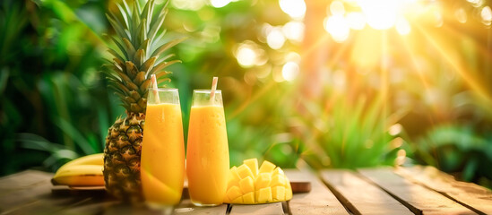 Wall Mural - Mango and pineapple smoothie summer sale concept