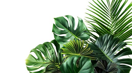 Poster - Tropical leaves foliage plant bush floral arrangement nature backdrop isolated on white background clipping path included : Generative AI