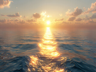 Wall Mural - a beautiful sunset over a body of water with a slight reflection of the sun.