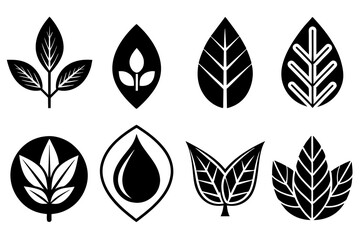 Wall Mural - Black leaf icon natural set