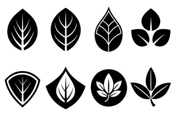 Black leaf icon natural set