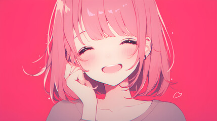 Poster - close up of kawaii smiling girl, anime style