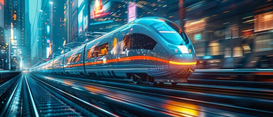 Wall Mural - A dynamic illustration of a high-speed maglev train gliding through a technologically advanced city. 
