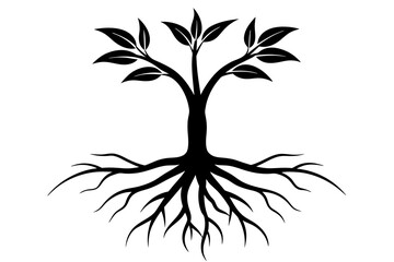 Wall Mural - plant roots grow vertically silhouette vector illustration