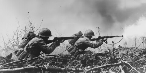 Soldiers advancing in battle during wartime