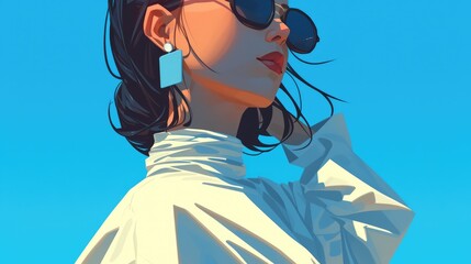 Wall Mural - Cartoon of a stylish young woman sporting sunglasses