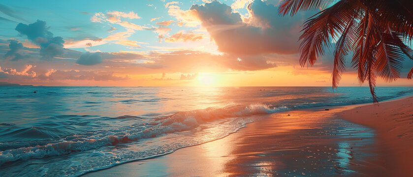 Serene Sunset Beauty: Captivating Tropical Beach View at Dusk