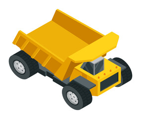 Wall Mural - Construction machinery isometric icon, dump truck. Heavy transportation. Symbol representing heavy mining or road industry. Career and construction transport. Vector illustration