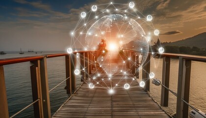 Wall Mural - Leveraging Digital Technology for Global Network Connectivity and Efficiency. Concept Digital Transformation, Global Connectivity, Efficiency, Technology Innovation, Networking