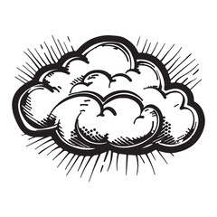 Simple sketch of cloud logo icon, black vector illustration on white background