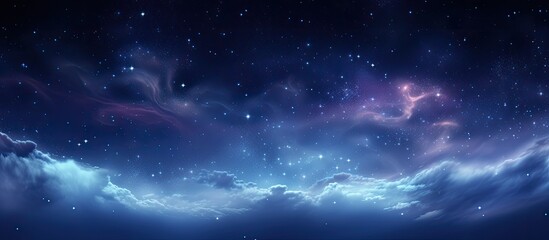 Wall Mural - a panoramic night view against a blue starry sky with grain and adjusted white balance, ideal for ad