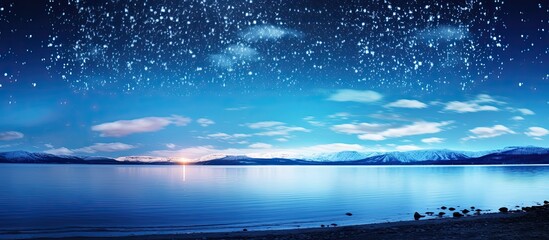 Wall Mural - majestic view of the milky way galaxy reflecting in the serene waters of the sea, providing ample co