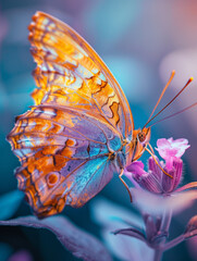 Wall Mural - Close-up of a vibrant butterfly on a flower.