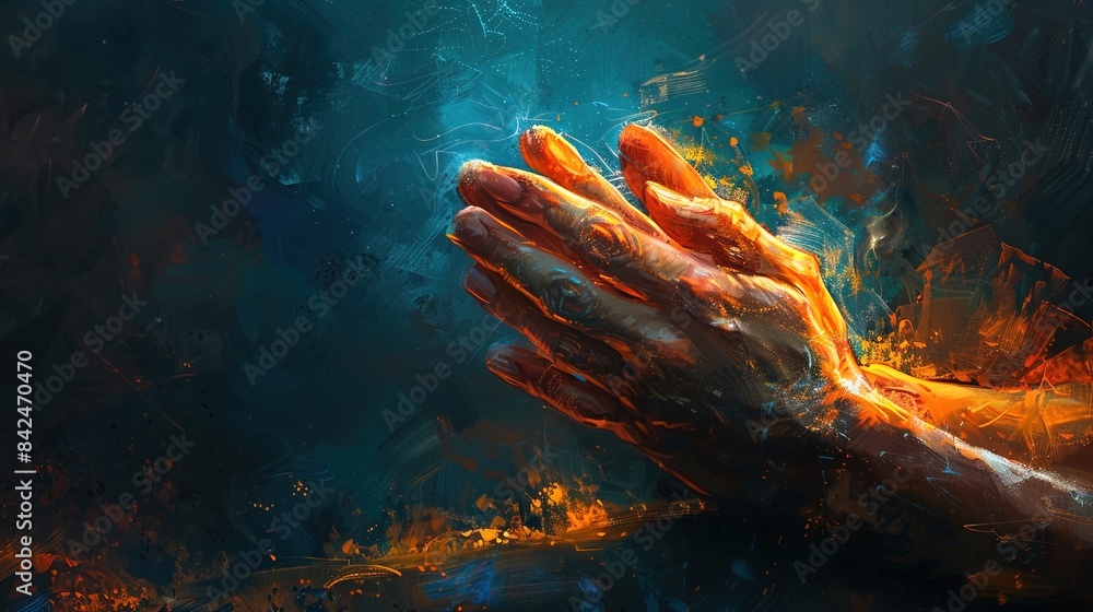 Praying hands with faith in religion and belief in God on dark ...