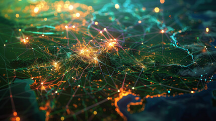 Digital landscape of South Asia featuring intricate cyber networks and connectivity hubs