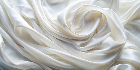 Wall Mural - A close-up of a flowing, white fabric, with soft, swirling folds, creating a delicate and ethereal texture, white fabric, swirling fabric, white textile, flowing fabric, soft fabric