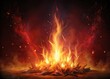 © Sompong - Realistic fire flames with smoke and sparkles, on background, burning red wildfire flames, bonfire silhouette, blazing fiery spurts of flame, fire, flames, smoke, sparkles,burning, wildfire