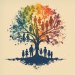 © Jordi - a colorful family tree with many silhouettes of people inside
