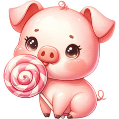 Wall Mural - pig with lollipop