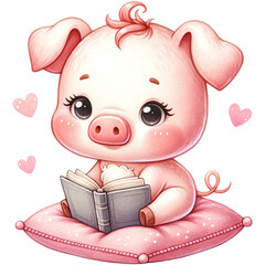 Wall Mural - pig reading a book