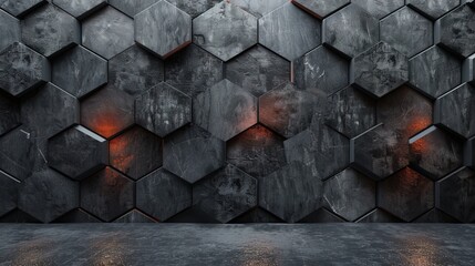 Wall Mural - Black and gray wall with hexagonal shapes