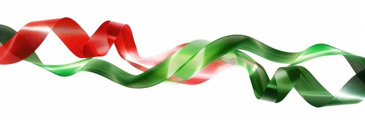 Green Ribbons. Red and Green Wavy Ribbons Isolated on White Background for Decoration