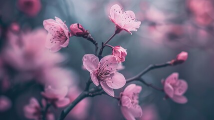 Wall Mural - A few pink flowers on a branch