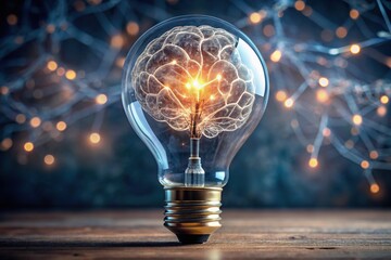 Sticker - A miniature brain sits nestled inside a glowing light bulb, its intricate network of neurons illuminating the glass, brain, light bulb, idea, innovation, creativity, technology, science