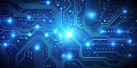 Wall Mural - Blue technology background with circuit board design , circuit, digital, data, futuristic, network, connection, electronic, computer, innovation, innovation, internet, science, abstract, tech