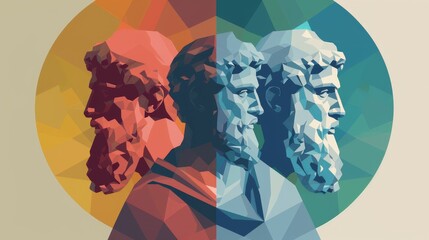 greek philosophers flat design top view wise water color Triadic Color Scheme