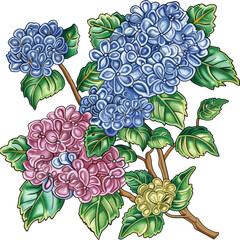 Wall Mural -  illustration of hydrangea embroidery pattern,isolated white background