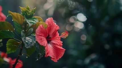 Wall Mural - Shoe Flower Hibiscus Chinese rose in garden : Generative AI