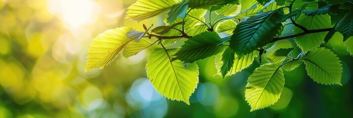 Wall Mural - Green Tree Leaves. Sunny Spring Day in the Park with Sunlit Leaves