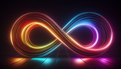 Wall Mural - Rainbow neon lights in infinity style on black background.