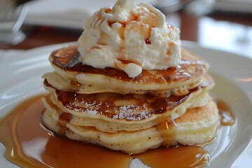 Wall Mural - Pancakes with whipped cream.