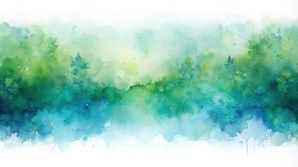A serene watercolor painting of blended blues and greens, creating a soft, abstract backdrop for a horizontal banner, abstract watercolor, blue green, horizontal banner, background