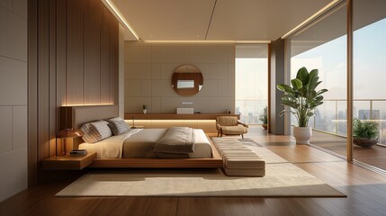Wall Mural - A Modern Cozy Bedroom With Aesthetically Pleasing Furnishings.