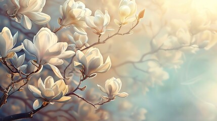 Wall Mural - beautiful blooming magnolia tree flower in the garden : Generative AI