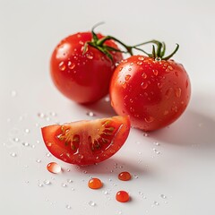 Wall Mural - three fresh tomatoes in white background. generative ai