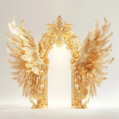 Golden angel gate on white background. Generative ai.