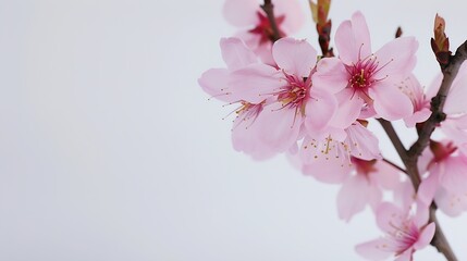 Wall Mural - Pink cherry blossom blooming on white background : Generative AI